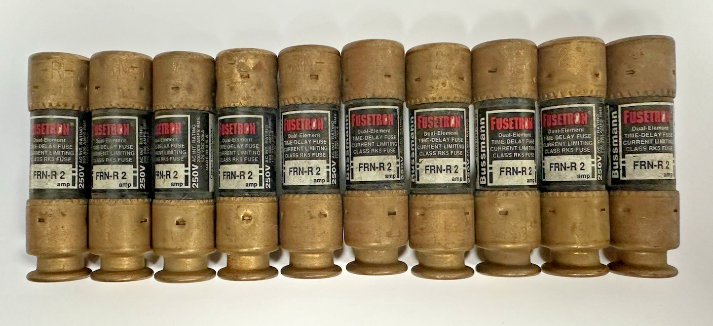 BUSSMANN FRN-R2 FUSETRON DUAL ELEMENT TIME DELAY FUSE 2A 250V LOT OF 10