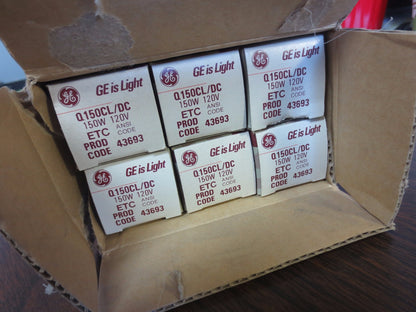 GE Q150CL/DC QUARTZLINE TUNGSTEN-HALOGEN LAMPS, NEW SURPLUS  LOT of 6, 150W 120V