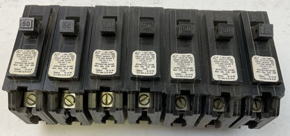 SQUARE D HOM150 CIRCUIT BREAKER 1POLE 50AMP 120/240VAC SERIES 1 (LOT OF 7)