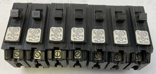 SQUARE D HOM150 CIRCUIT BREAKER 1POLE 50AMP 120/240VAC SERIES 1 (LOT OF 7)