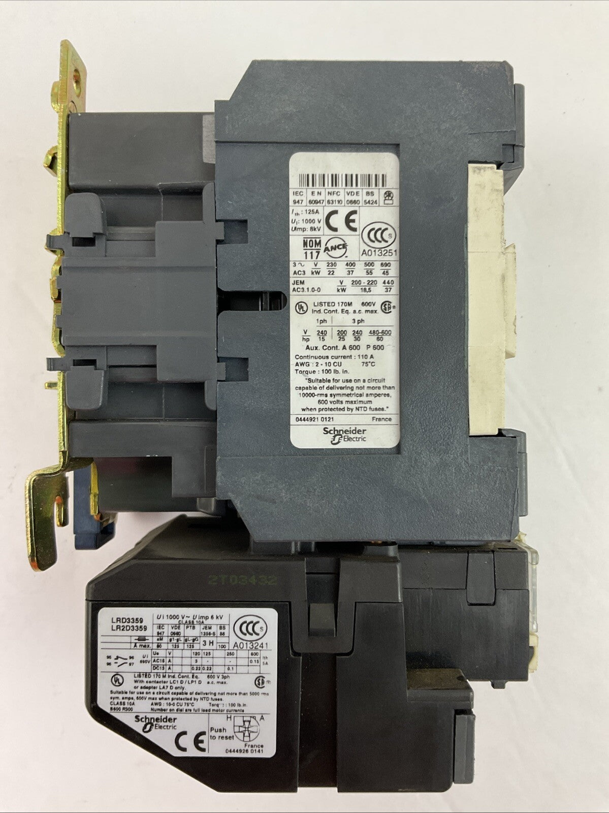 TELEMECHANIQUE STARTER (LC1 D80 CONTACTOR 600VAC 60HP COIL 120V + LRD33 48-65A)
