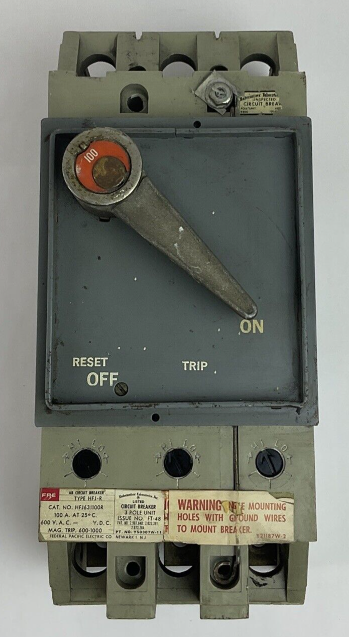 FEDERAL PACIFIC HFJ631100R CRICUIT BREAKER 3POLE 100A 600VAC