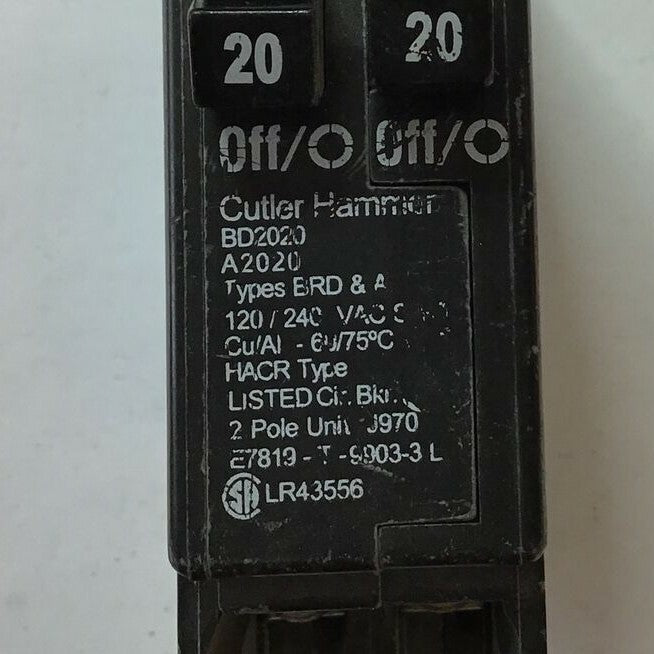 CUTLER HAMMER BD2020 CIRCUIT BREAKER 120/240VAC 2POLE TYPE BDR&A