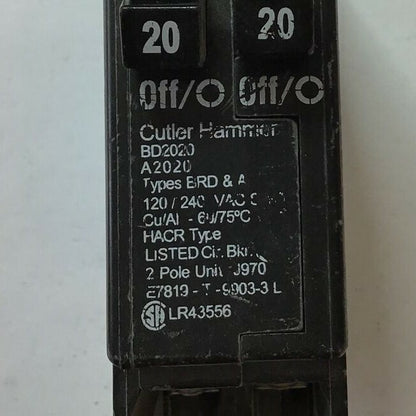 CUTLER HAMMER BD2020 CIRCUIT BREAKER 120/240VAC 2POLE TYPE BDR&A