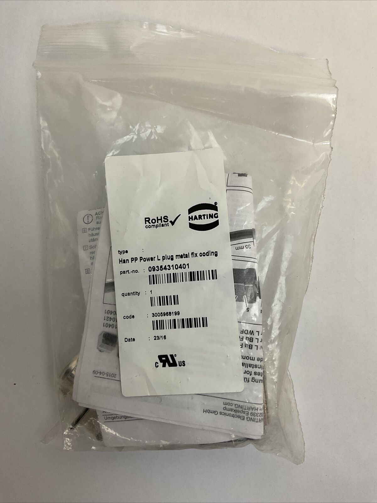 HARTING 09354310401 HAN PP POWER L PLUG METAL FIX CODING CONNECTOR