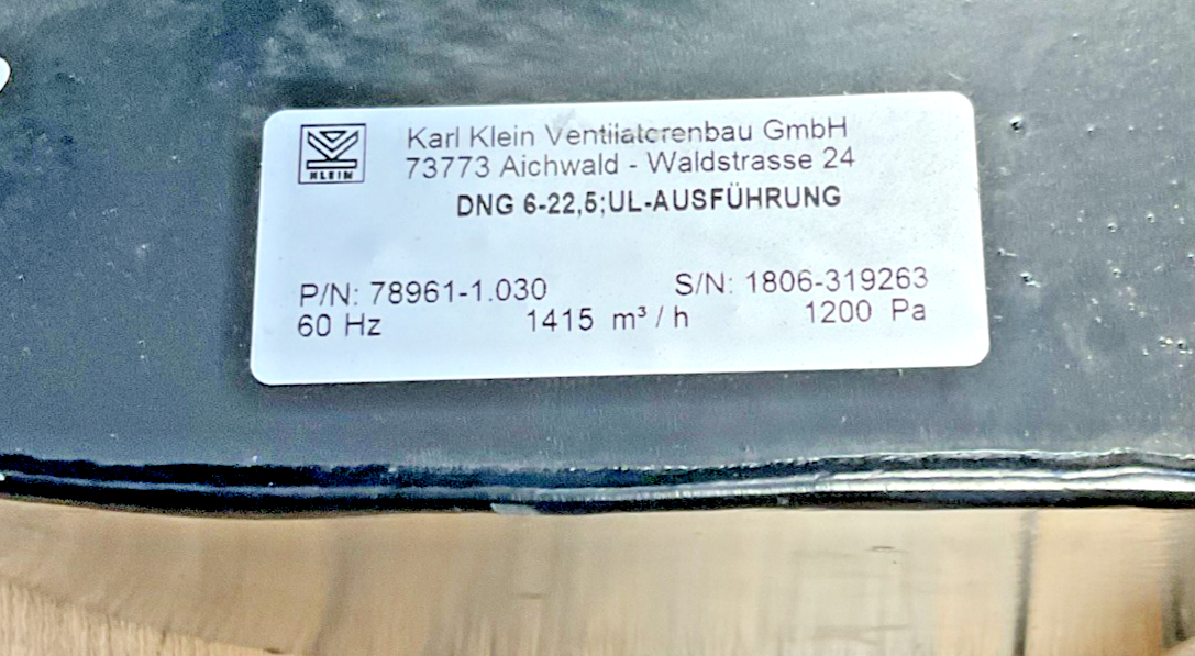 KARL KLEIN 78961-1.030 HVAC BLOWER 60HZ