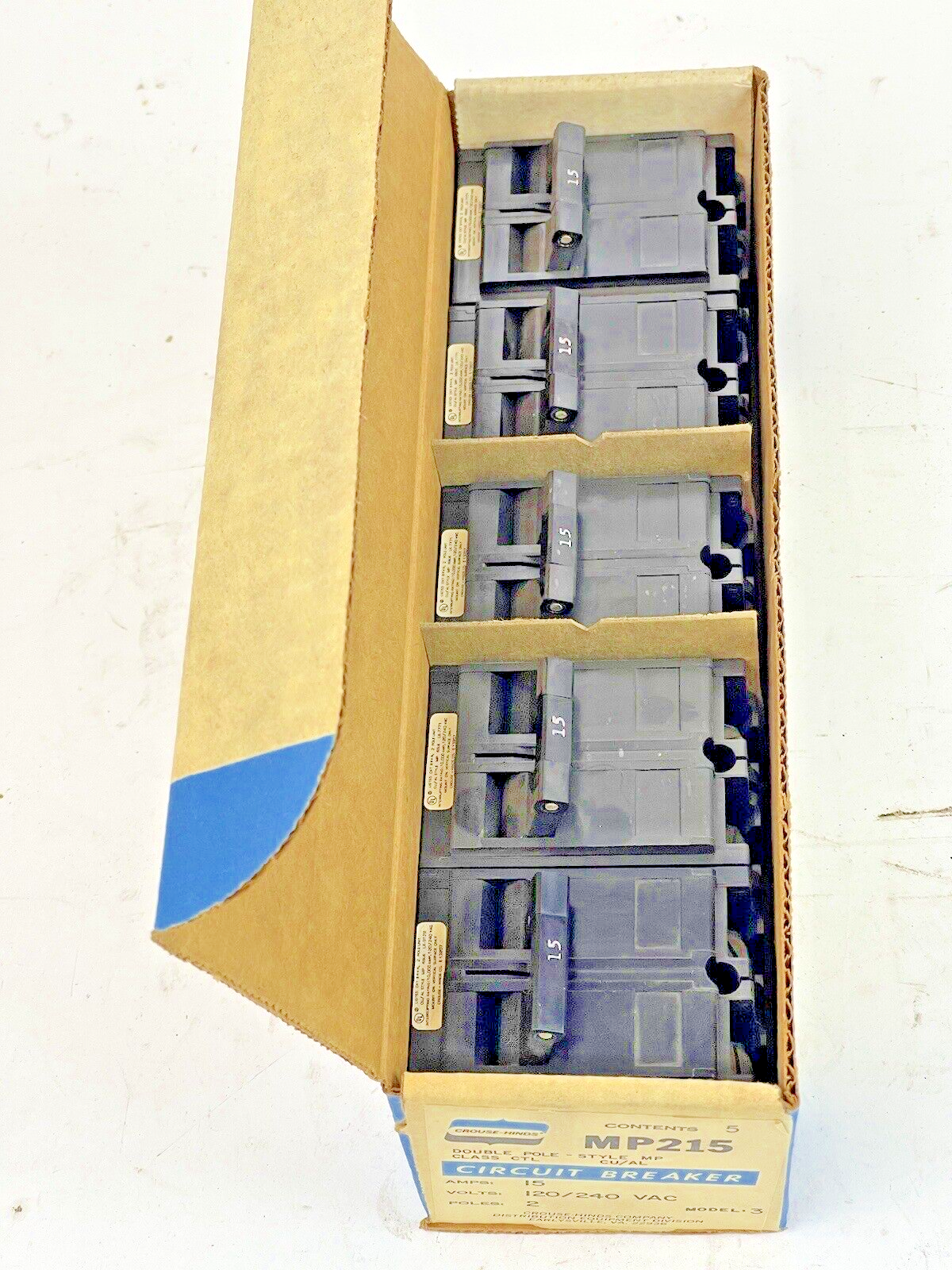 CROUSE-HINDS *BOX OF 5* - MP215 - 2 POLE, 15 A, 240 VAC CIRCUIT BREAKER