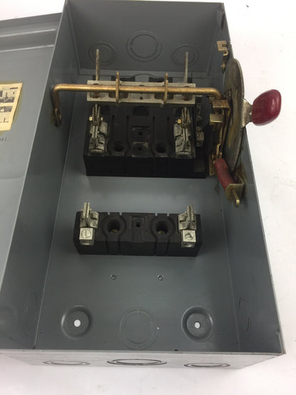 WESTINGHOUSE HF323N HEAVY DUTY SAFETY SWITCH 240 VAC 250 VDC 100 AMP NEMA 1