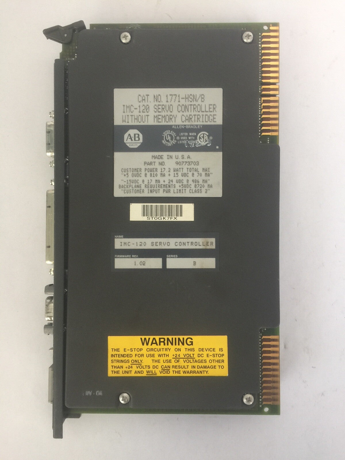 ALLEN BRADLEY 1771-HSN/B IMC-120 SERVO CONTROLLER W/O MEMORY CARTRIDGE REV 1.02