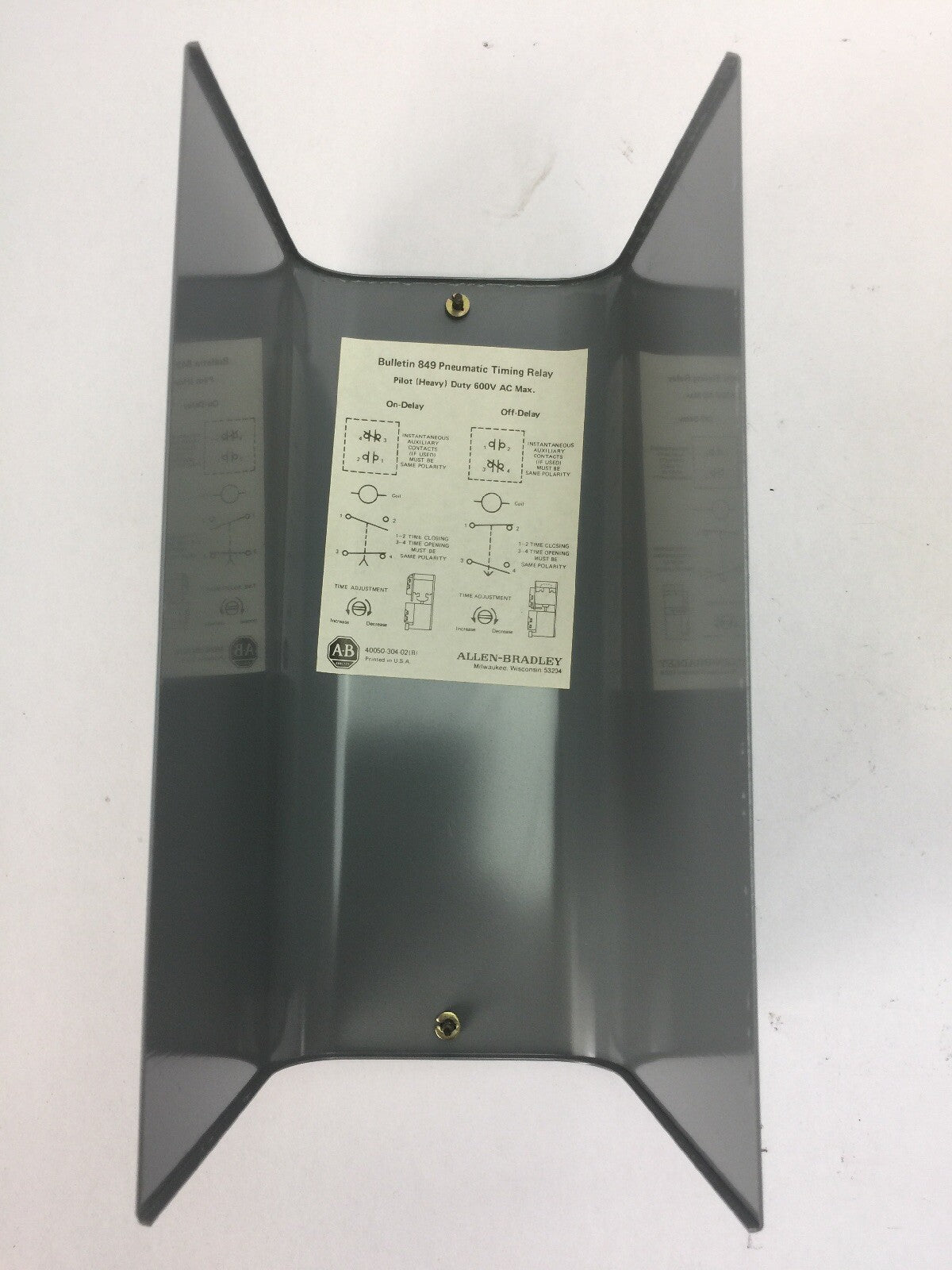 ALLEN BRADLEY 849-ZAD32 PNEUMATIC TIMING RELAY NEMA TYPE 1 21A224 COIL 120V 60HZ