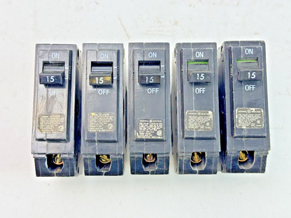 GE **LOT OF 5** - THQB115 - CIRCUIT BREAKERS - 1 POLE, 15 A, 240 VAC, TYPE THQB
