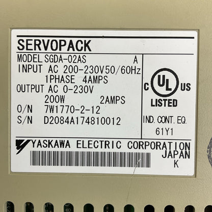 YASKAWA SGDA-02AS SERVOPACK 230VAC SERVO DRIVE
