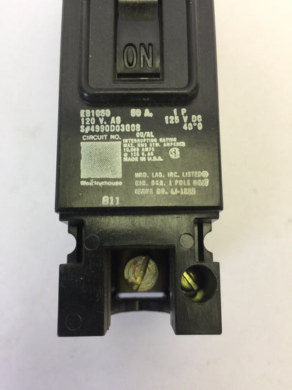 WESTINGHOUSE EB1050 CIRCUIT BREAKER 50AMP 1POLE 120/240VAC 125VDC 4990D03G08