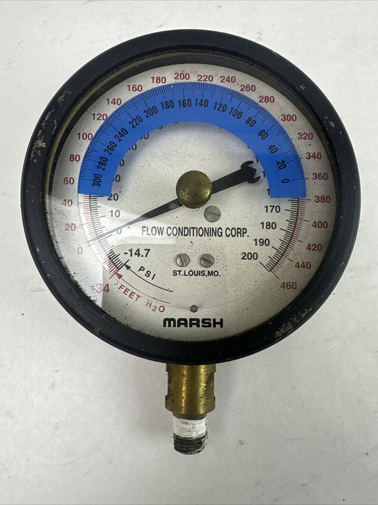 FLOW CONDITIONING CORP HI-200 (-14.7)-200PSI (-34)-460FEET H20 HYDRONIC INDICATO