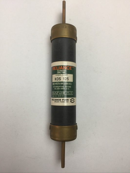 RELIANCE KOS125 CLASS K5 ONE TIME FUSE 125AMP 600VAC