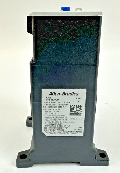 Allen Bradley 193-1EFGP E100 20-100A Overload Relay Ser. A