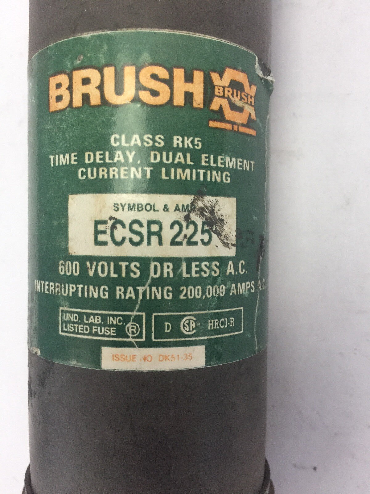 BRUSH ECSR2250 TIME DELAY DUAL ELEMENT CURRENT LIMITING FUSE 225AMP 600VAC CLASS