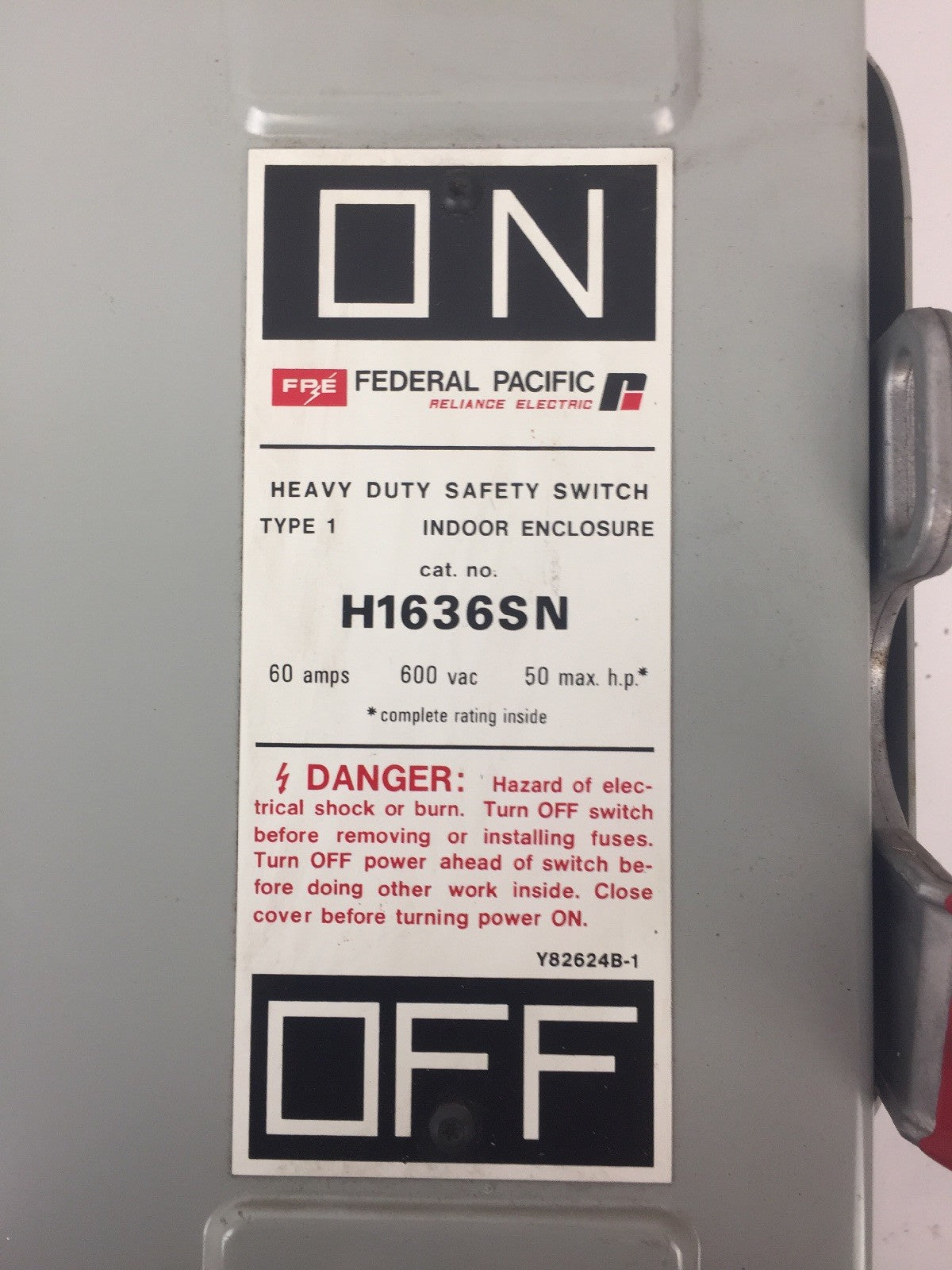 FPE H1636SN FUSIBLE HD SAFETY SWITCH 600VAC 250VDC 60AMP 50HP 3PH 3 POLE TYPE 1