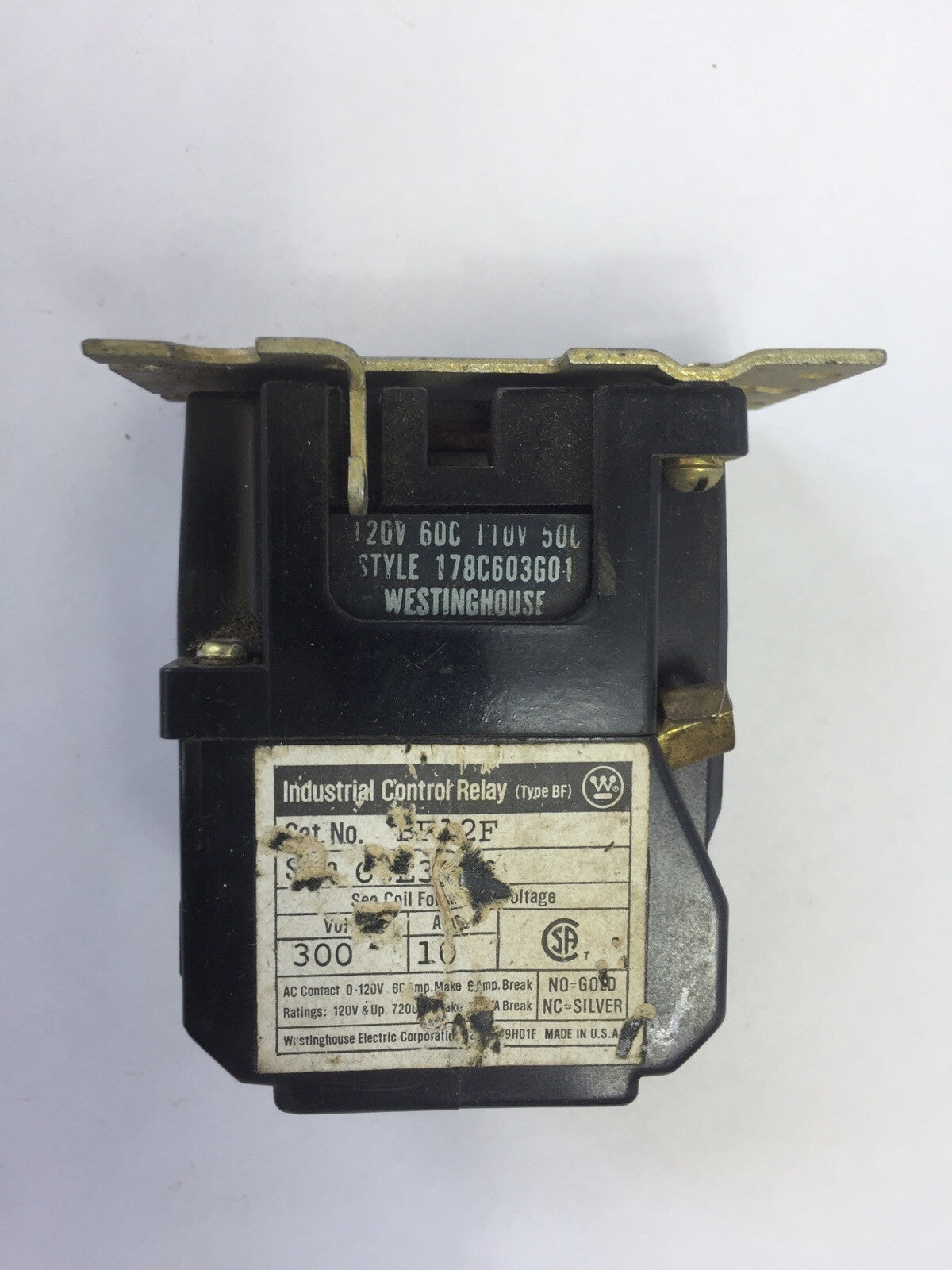 WESTINGHOUSE BF12F INDUSTRIAL CONTROL RELAY 300V 10A COIL 120V 60CY 110V 50CY