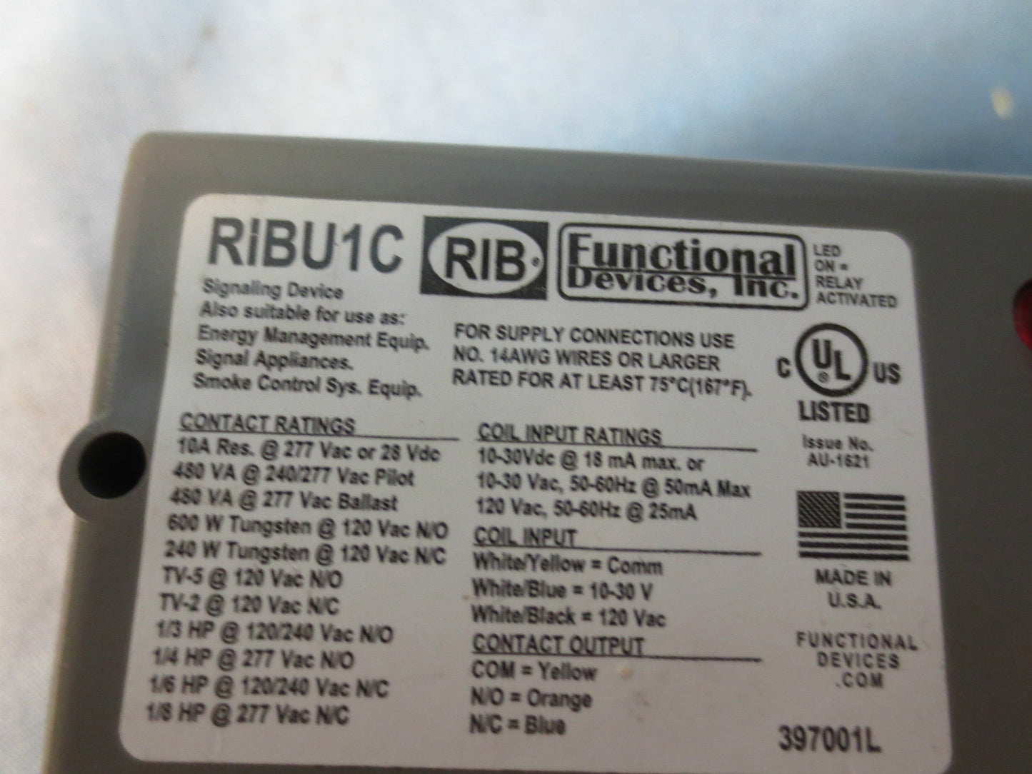 RIB RIBU1C ENCLOSED ISOLATED SPDT RELAY 10A, 120V-AC, 10-30V-DC