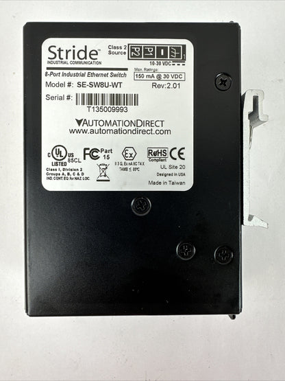 STRIDE SE-SW8U-WT 8-PORT INDUSTRIAL ETHERNET SWITCH 150mA @ 30VDC REV 2.01