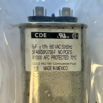 CDE SFA66S6K375B-F CAPACITOR 6UF 660VAC 50/60HZ