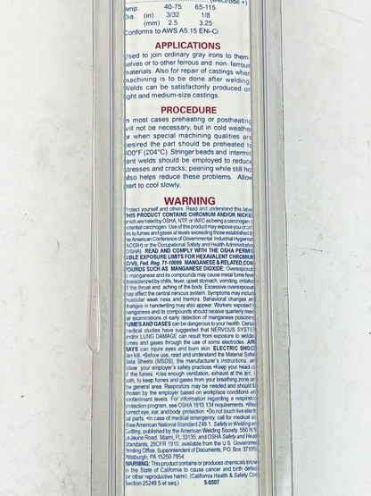 US FORGE - 52232 -  WELDING ELECTRODES - NICKEL 99, 1/8 x 14", 1 lb
