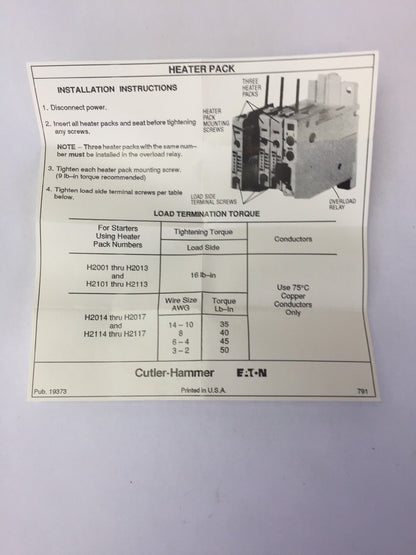 CUTLER HAMMER H2003A-3 FREEDOM SERIES HEATER PACK (SET OF THREE) .560-.830