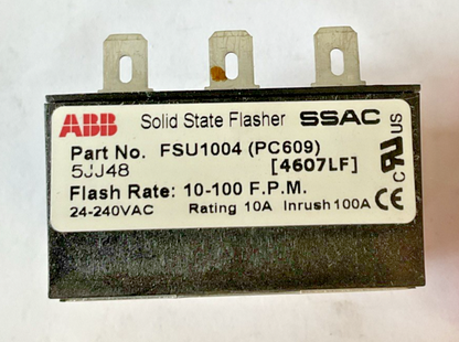 ABB 5JJ48 SOLID STATE FLASHER FSU1004 PC609 10-100FPM 240VAC 10A