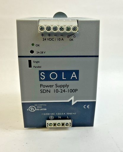 EMERSON SOLA SDN10-24-100P POWER SUPPLY 115/230VAC 5.0/2.0A 50/60 HZ