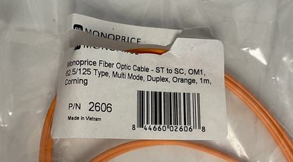MONOPRICE 2606 FIBER OPTIC CABLE 1M ORANGE OM1 ST-SC****LOTOF6****
