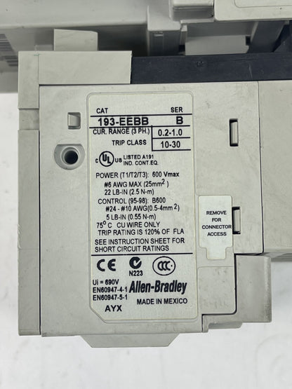 ALLEN BRADLEY - 193-EEBB SER. B RELAY & 100-C09Z*10 SER. A 25VDC & 100-FSD250 A