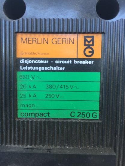 MERLIN GERIN C250G CIRCUIT BREAKER COMPACT 600VAC 250VDC 3 POLE 250A