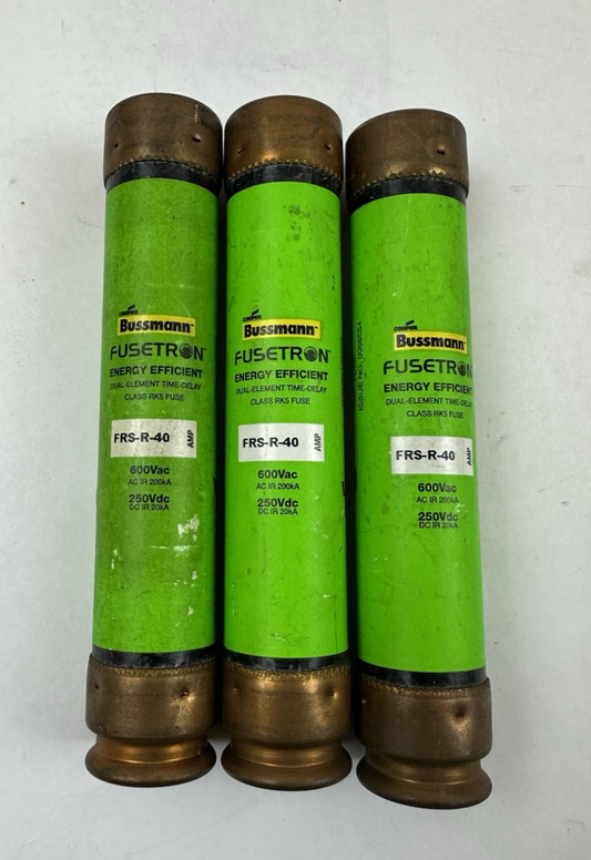 COOPER BUSSMANN FRS-R-40 FUSETRON FUSE 40A 600VAC/250VDC CLASS RK5 TIME LOT OF 3