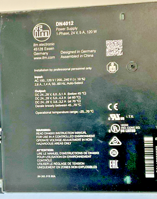 IFM DN4012 POWER SUPPLY 1PH 24V 5A 120W