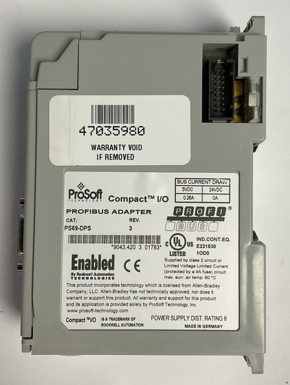 PROSOFT PS69-DPS PROFIBUS ADAPTER REV.3 24VDC 0.26A