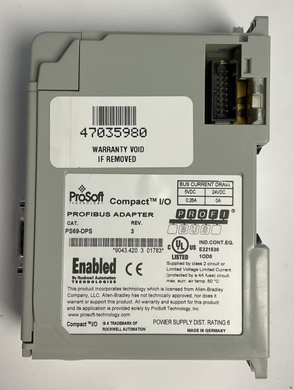 PROSOFT PS69-DPS PROFIBUS ADAPTER REV.3 24VDC 0.26A
