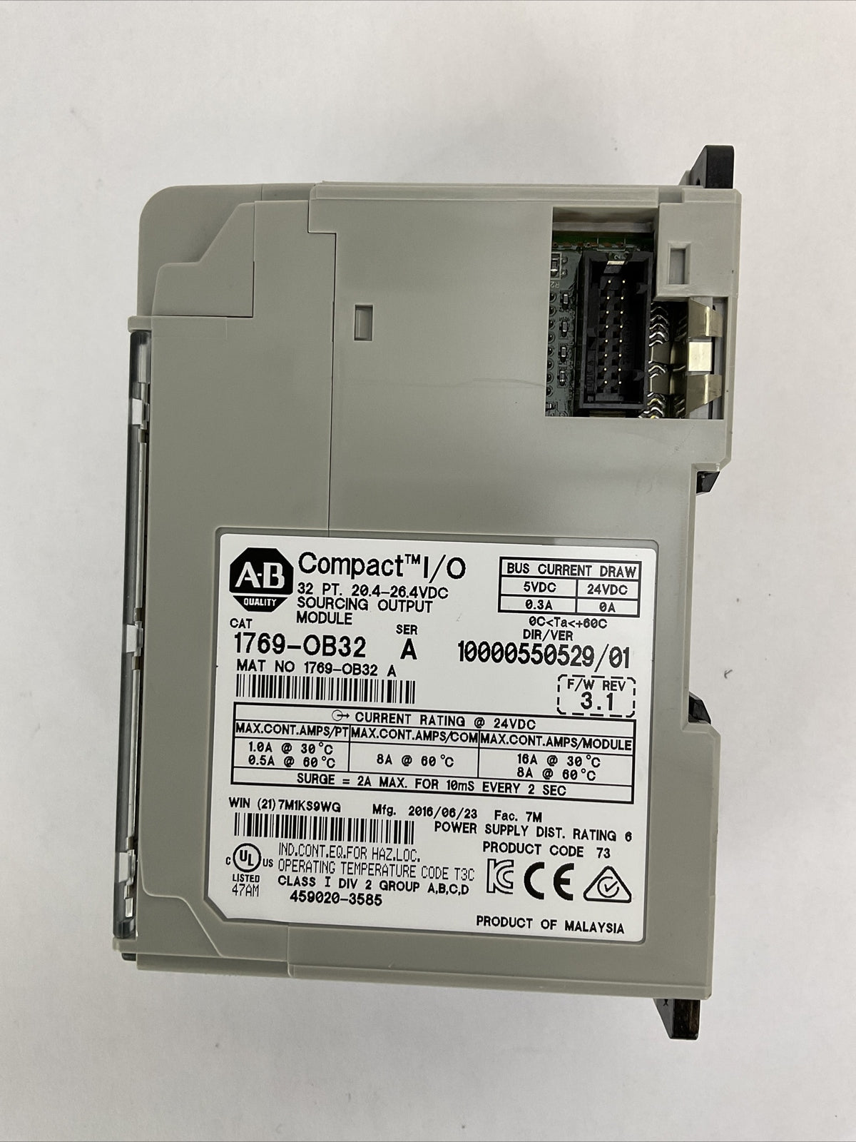 ALLEN BRADLEY 1769-OB32 SER A DIR/VER 10000550529/01 F/W REV 3.1 32PT COMPACT
