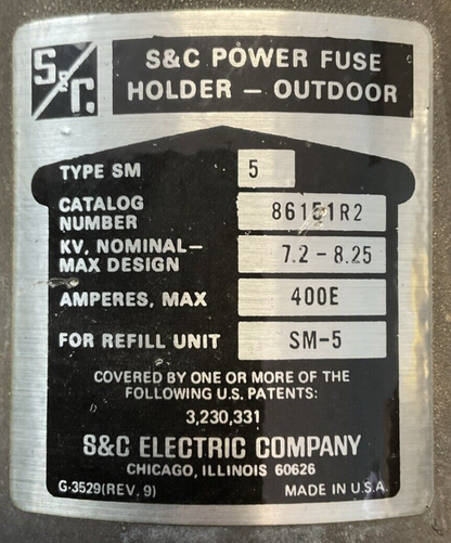 S & C 86151R POWER FUSE HOLDER - OUTDOOR 400E AMPHERES 7.2-8.25 KV NOMINAL