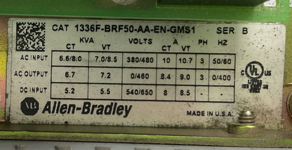 ALLEN BRADLEY 1336F-BRF50-AA-EN-GMS1 SER B 1336 PLUS II SENSORLESS VECTOR DRIVE