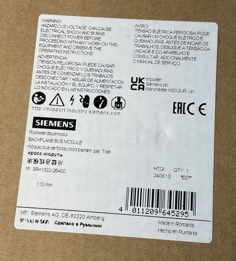 SIEMENS 3RK1922-2BA00 BACKPLANE BUS MODULE