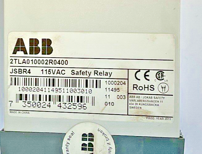 ABB 2TLA010002R0400 SAFETY RELAY 115VAC JSBR4