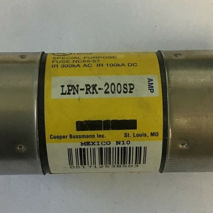 BUSSMANN LPN-RK-200SP FUSE LOW PEAK DUAL ELEMENT TIME DELAY CLASS RK1