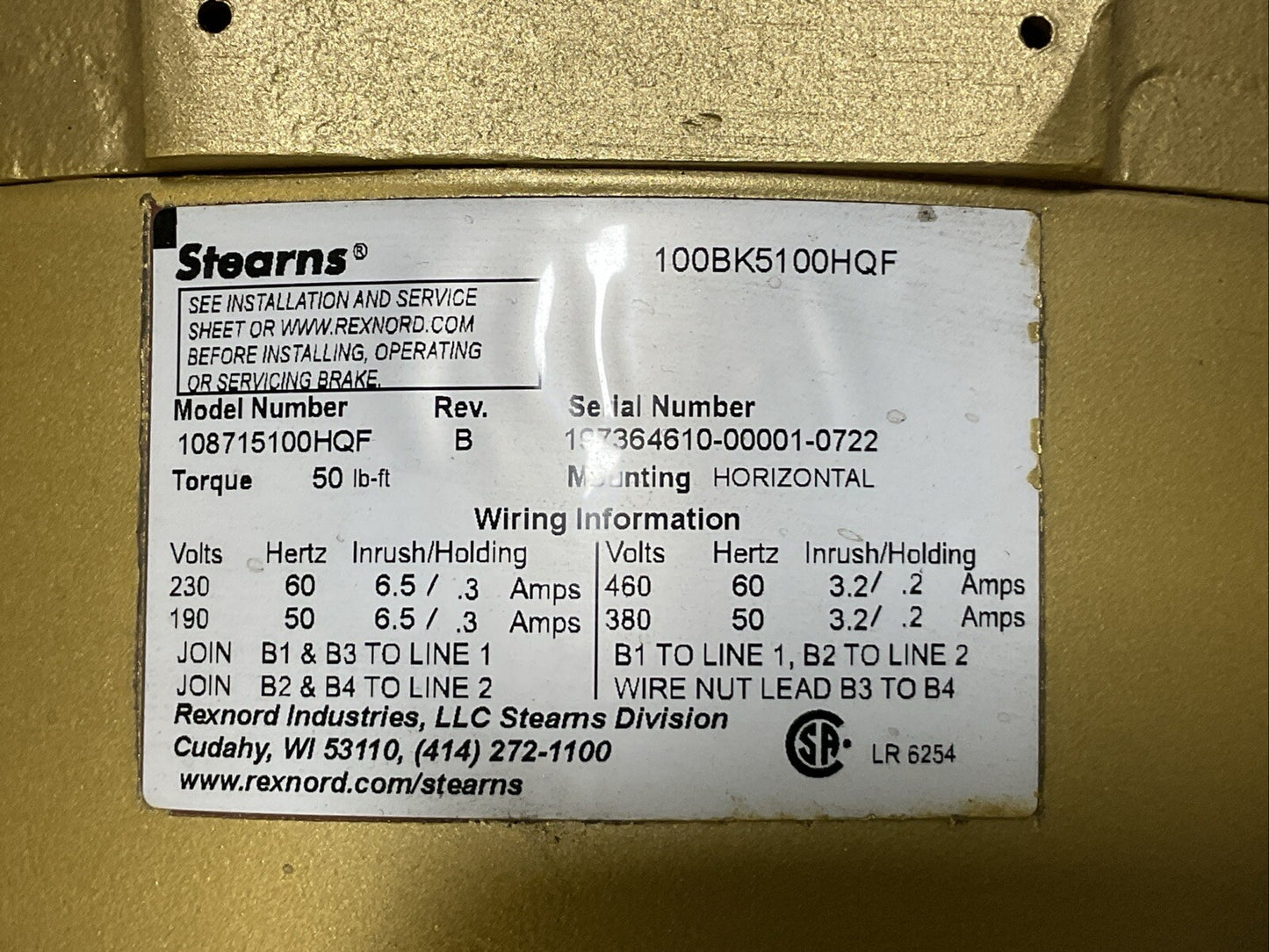 BALDOR AUTOMOTIVE INDUSTRY MOTOR 460V 17.1A 1770RPM 15HP 3PH 108715100HQF REV B