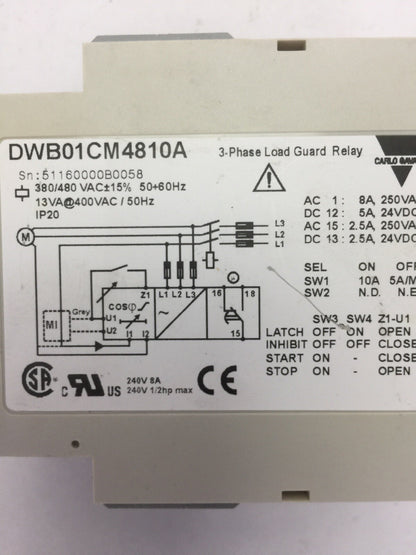 CARLO GAVAZZI DWB01CM4810A 3-PHASE LOAD GUARD RELAY 380/480VAC