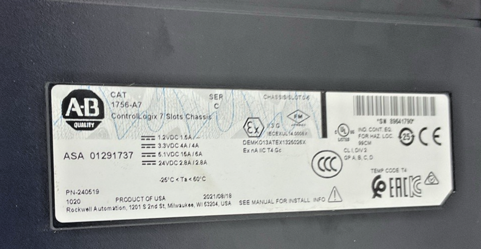 ALLEN BRADLEY 1756-A7 SER C CONTROLLOGIX 7 SLOT CHASSIS