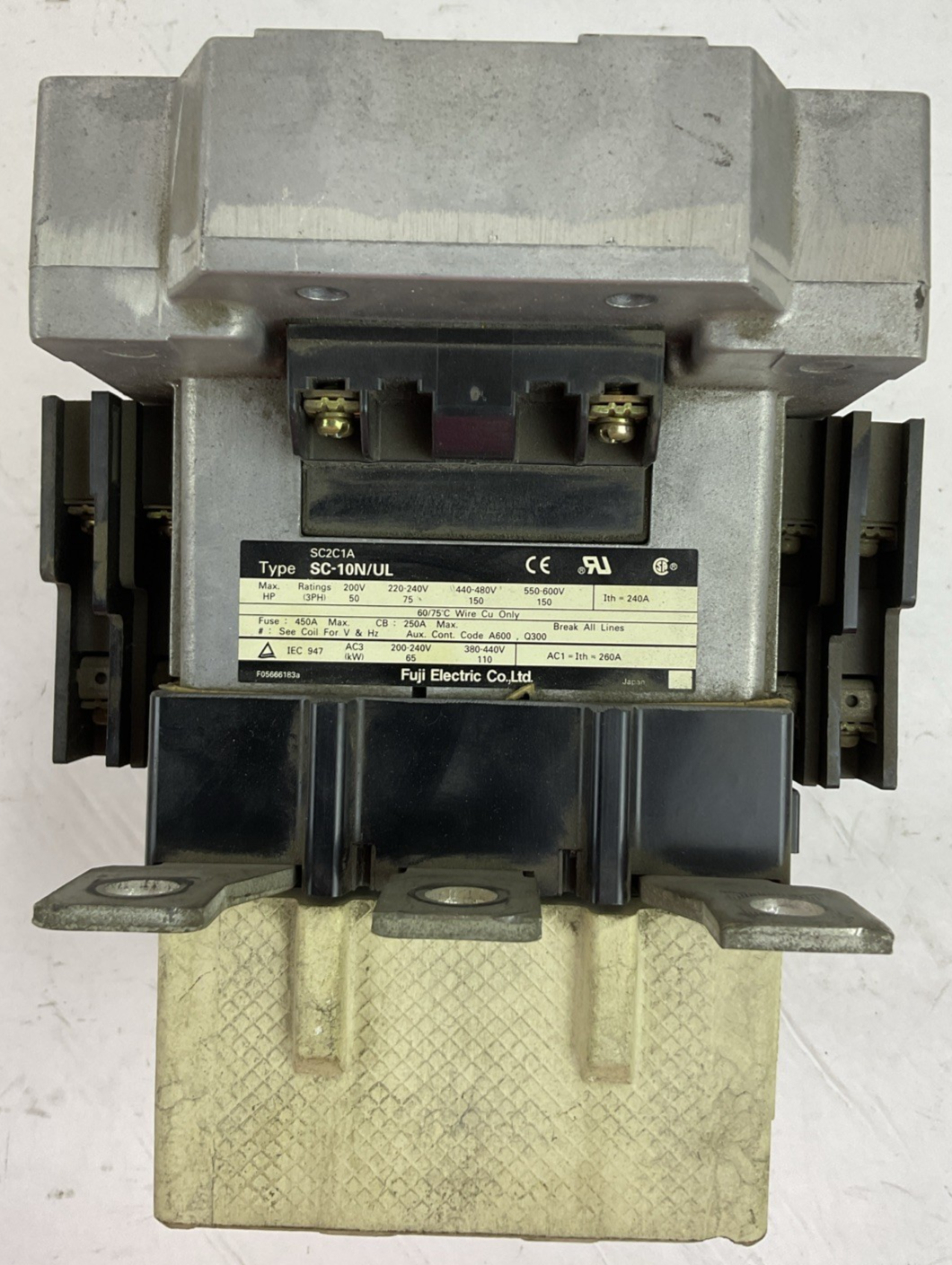 FUJI 1NC4HO CONTACTOR TYPE SC-10N/UL 600V 150HP 240A 3POLE COIL 100-120V 50/60HZ