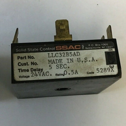 SSAC LLC32B5AD SOLID STATE TIMER 24VAC 0.5A TIME DELAY 5SEC.