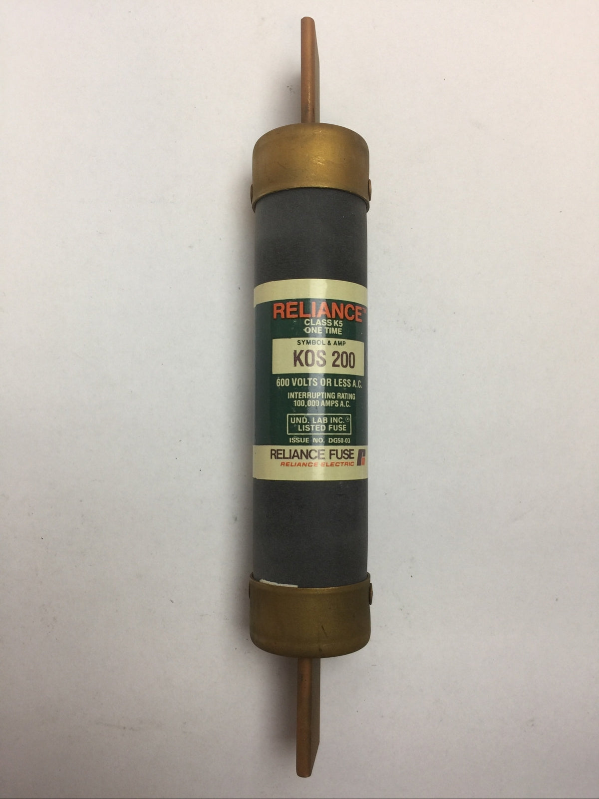 RELIANCE KOS200 CLASS K5 ONE TIME FUSE 200AMP 600VAC