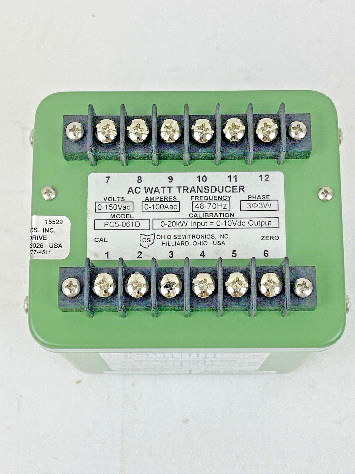 OHIO SEMITRONICS - PC5-061D - AC WATT TRANSDUCER WITH (2) CURRENT TRANSFORMERS
